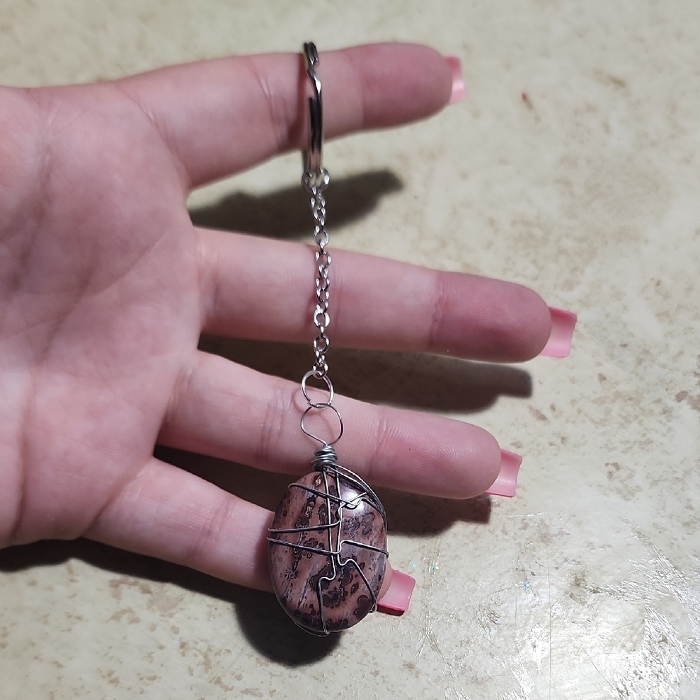 handwrapped stone keychain